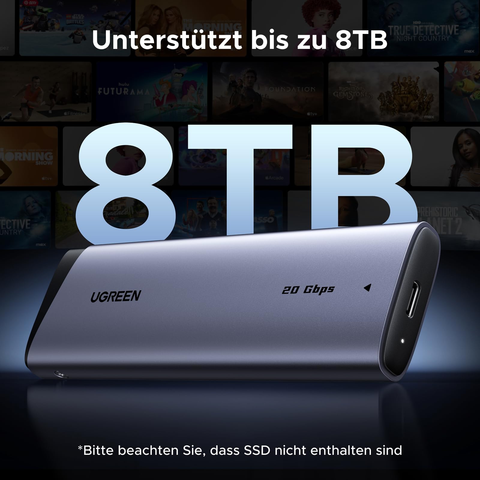 UGREEN 20Gbps M.2 SSD Gehäuse USB C 3.2 Gen 2x2, NVMe und SATA M2 Gehäuse | NVMe und SATA M2 Gehäuse für SSD in 2280/2242/2230/2260, kompatibel mit HP 14pro, iPhone17 Promax, PS5