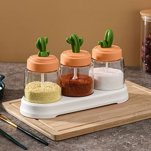 Miniatura 6 de Tarros de especias con cucharas, bonitos tarros de especias de vidrio, juego de caja de condimentos de cocina, recipiente pequeño para polvo con