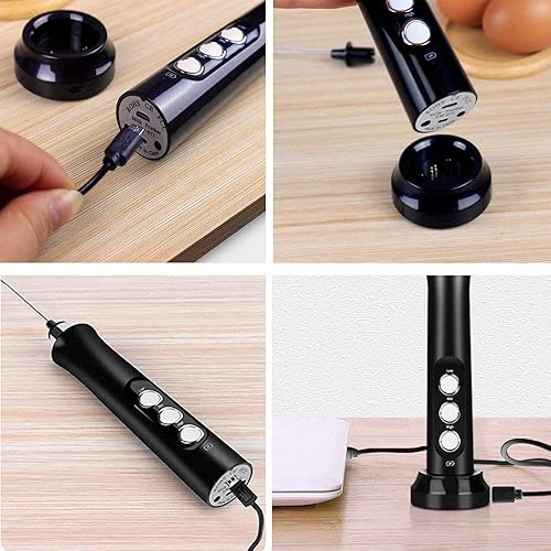 Miniatura 3 de Espumador de leche de mano, recargable por USB, 3 velocidades, mini máquina eléctrica de espuma de leche, batidora de acero inoxidable para café,