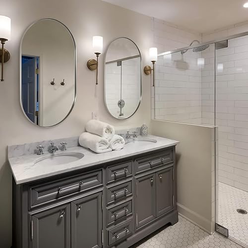 Miniatura 142 de ANDY STAR Espejos ovalados de baño, espejo de tocador doble de 30 x 48 pulgadas, espejos ovalados negros para baño, marco de acero inoxidable