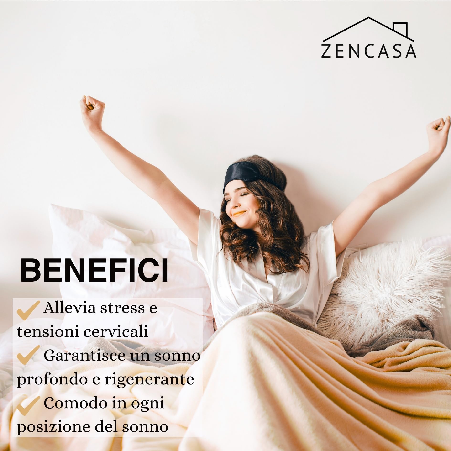 ZenCasa | 1 Cuscini Memory Foam Cervicale 70x40x12 cm – Ergonomici, Sfoderabili con Fodera Lavabile – Ideali per Letto Matrimoniale, Cuscini Letto Made in Italy (1, 70x40x12cm