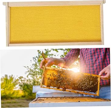 Bee Hive Frames And Wax Foundations 2Pcs 19.02X9.13X0.79 Inch. Square Bee Frames With Wax Wood Beehive Yellow