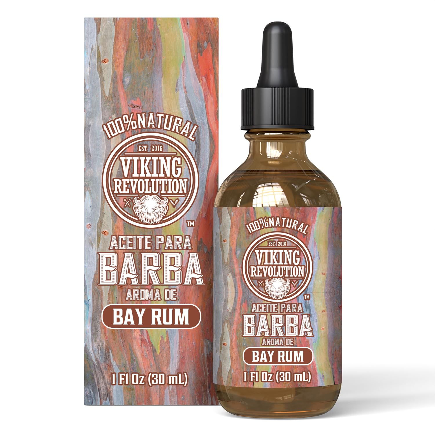 Viking Revolution - Aceite Barba Hombre - Aceites de Argan y Jojoba - Favorece el Crecimiento de la Barba - Suaviza y Fortalece la Barba y el Bigote de los Hombres - Aroma de Ron de Bahía - 30 ml