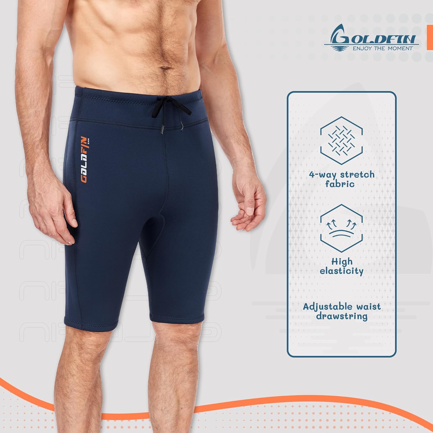 GoldFin Mens Wetsuit Pants, Wet Suit 2mm Neoprene Adjustable Drawstring Shorts for Water Sports Swimming Surfing Snorkeling Kayaking Diving