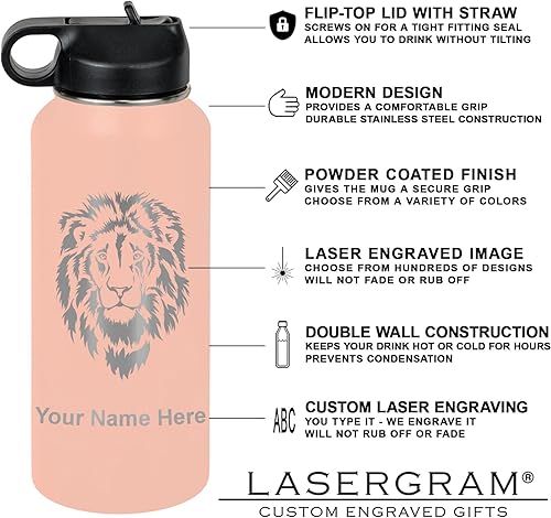 Miniatura 3 de LaserGram Botella de agua personalizada, hada, acero inoxidable de doble pared aislada al vacío con popote superior, regalo grabado personalizado