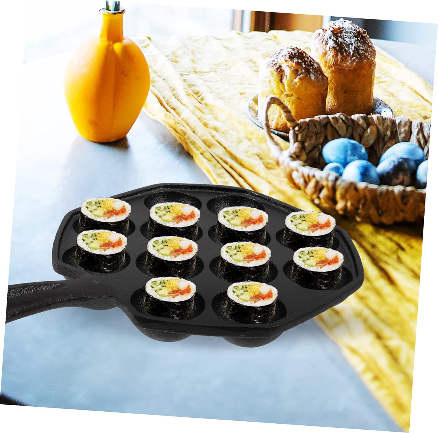 OUNONA Heavy-Duty Cast Iron Snail Baking Dish Set 12-Hole Design for Escargot and Seafood for BBQ and Kitchen Use