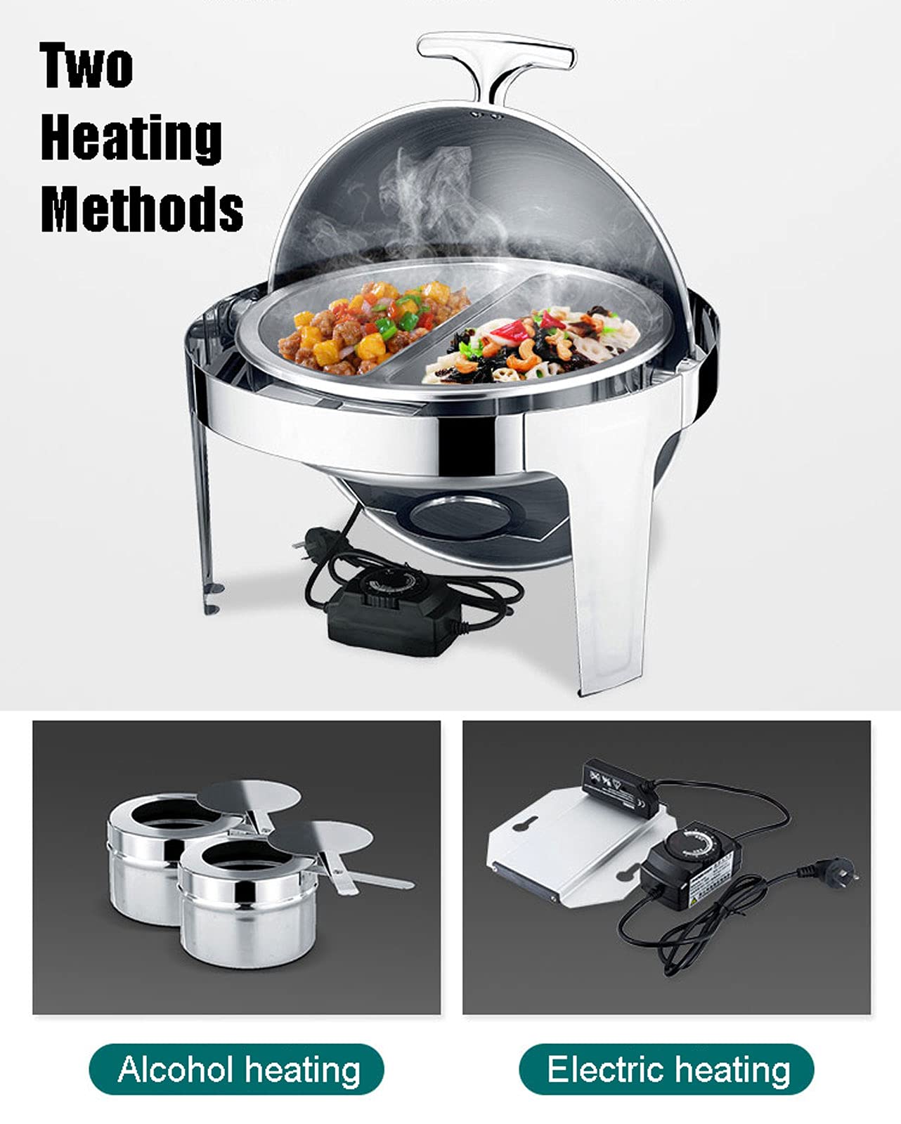 Calentador Calentador de Comida para Buffet, Calientaplatos ​eléctrico Servidor de Buffet 6L Chafing Dish, Calentadores de Comida y de Platos para Bufé Mantener la Comida Fresca y Deliciosa