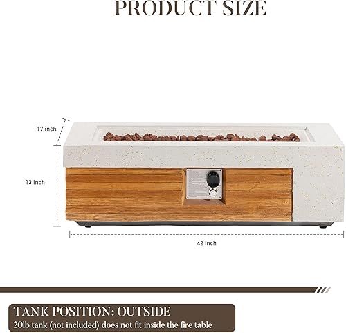 Miniatura 65 de COSIEST Juego de mesa de fuego de propano para exteriores de 2 piezas con mesa de tanque, mesa rectangular de terrazo de 42 pulgadas