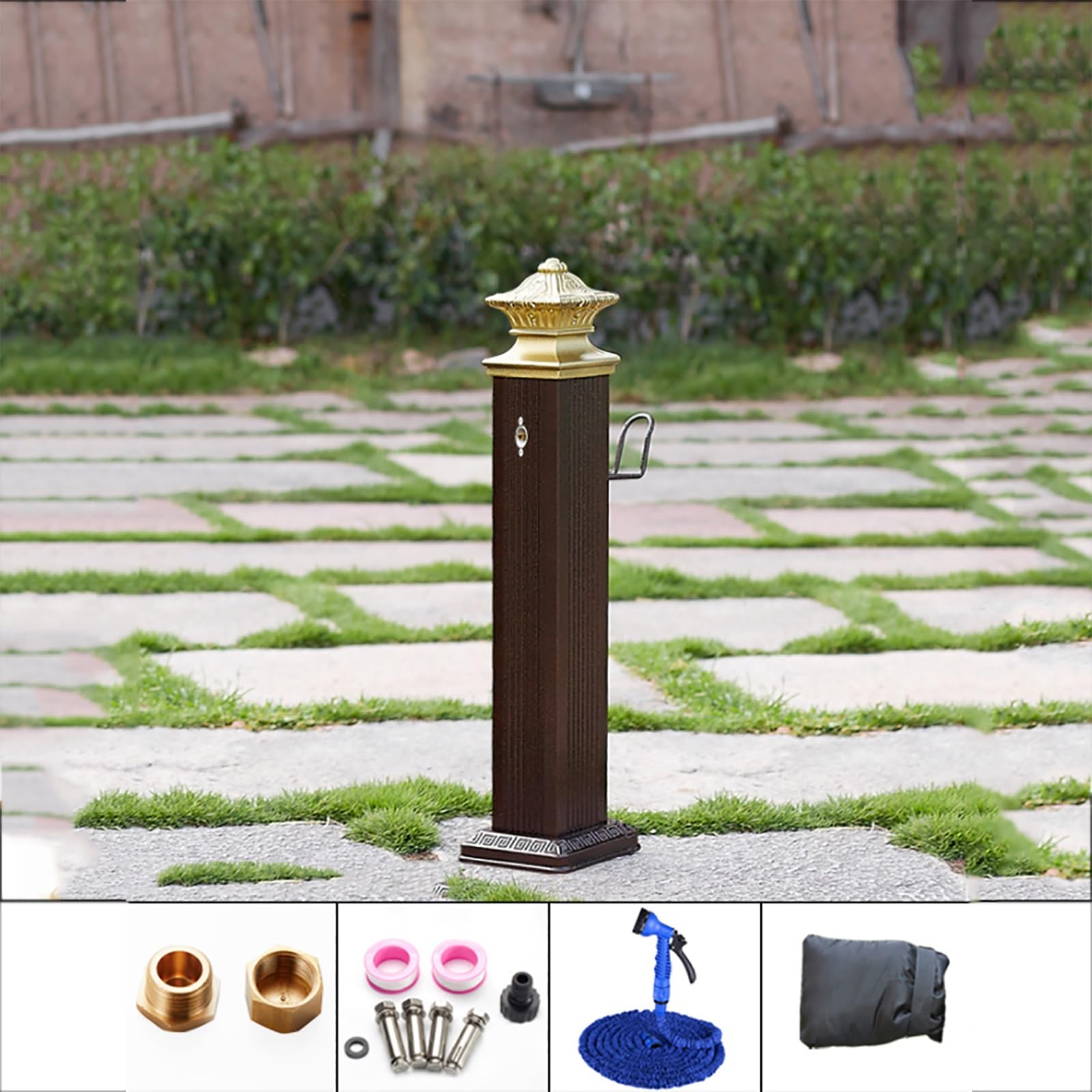 Cilindro de acero inoxidable independiente para manguera de jardín con grifo de cobre completo de 1 pulgada, fuente de agua a prueba de heladas para aislamiento del jardín y protección contra heladas