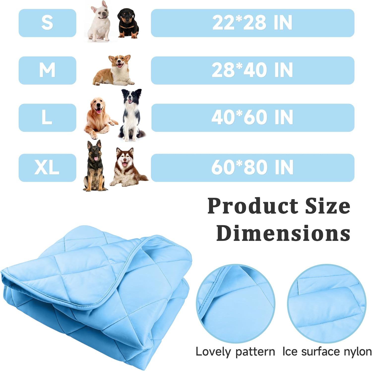 Cooling Blanket for Dogs, Dog Cooling Mat & Bed, Q-MAX>0.42- Lightweight, Durable & Breathable Pet Throw for Sofa, Car and Furniture Protector, Reversible Design, Easy to Clean, 40"x60", Blue