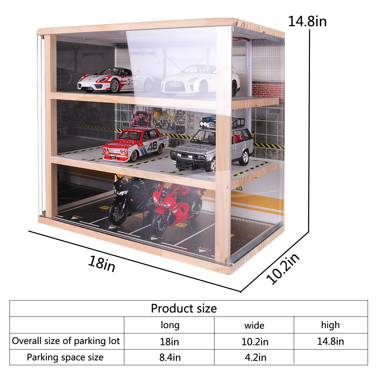 1:24 Scale diecast Car Model Display Case 3 Tiers,with LED Light and Acrylic Dust Cover Toys Car Model Display Stand,Hot Diecast Wheels Wood Storage Cabinet Display Stand