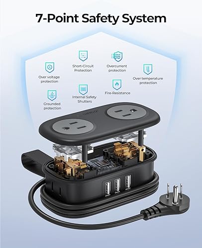 ORICO 4 Outlets 3 USB Ports with 4FT Wrapped Short Extension Cord