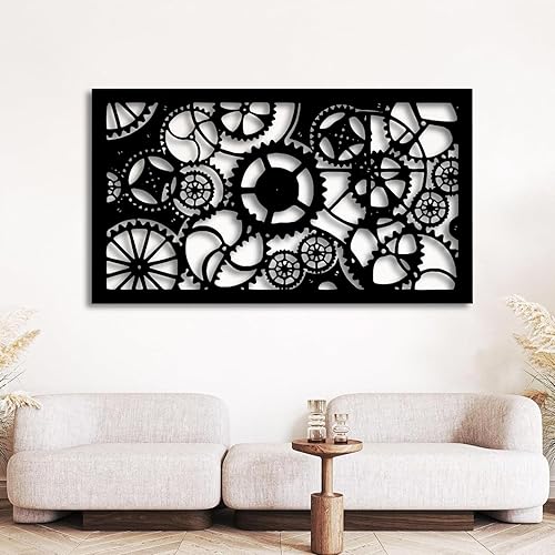Miniatura 3 de Arte de pared con rueda de engranaje de metal, decoración geométrica del hogar, arte de pared mecánico industrial steampunk para sala de estar,
