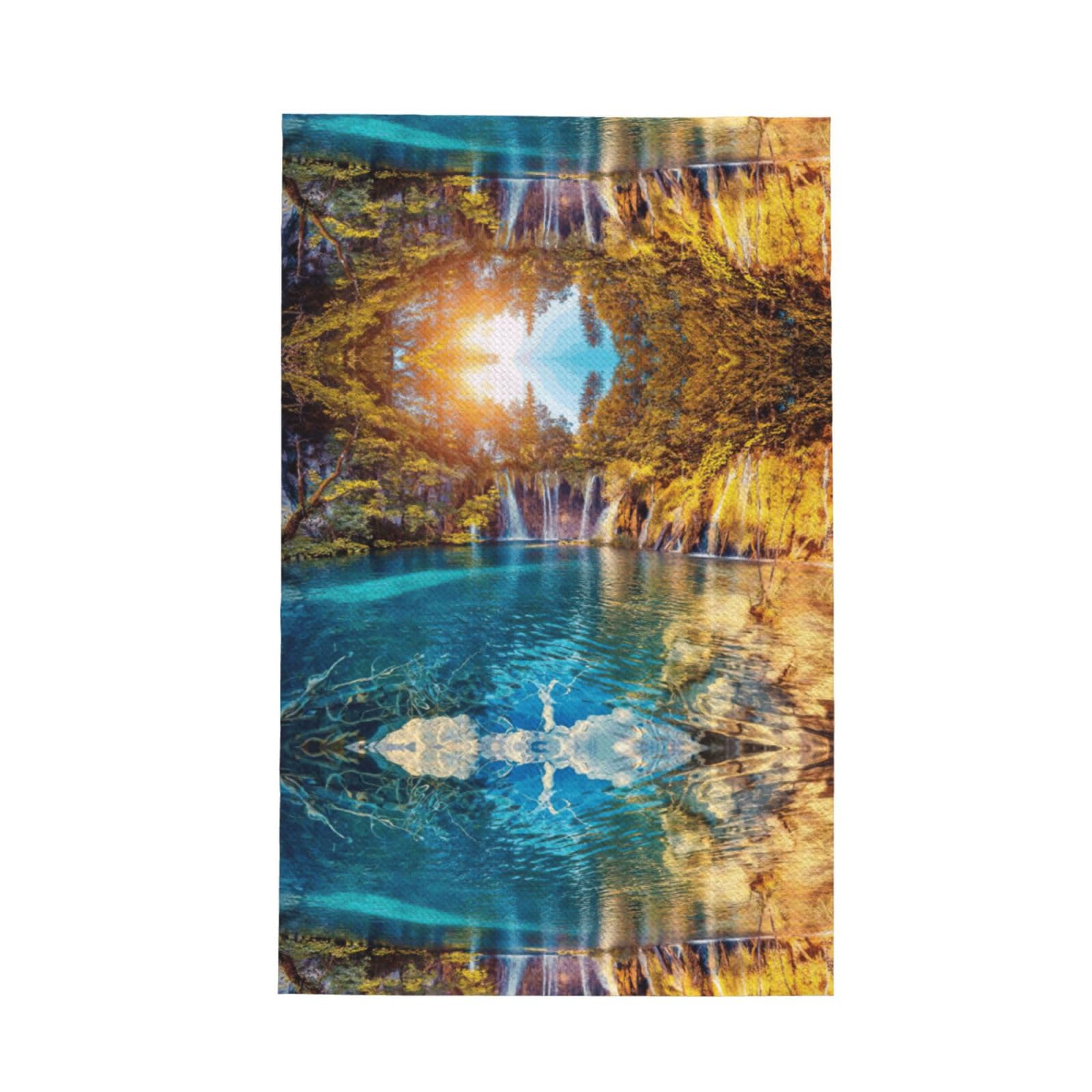 XXahnbm Clean Water And Lake Landscape Print Waffle Kitchen Towel,Absorbent Hand Towel