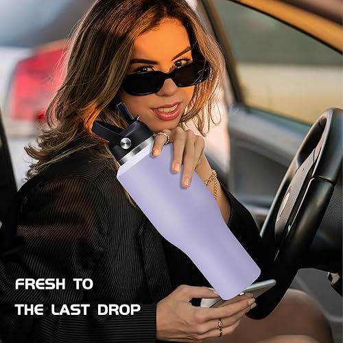 Miniatura 8 de Botella de agua aislada de 40 onzas con popote, tapa de boquilla, funda de transporte, termo de metal térmico para taza de viaje, mantiene el frío