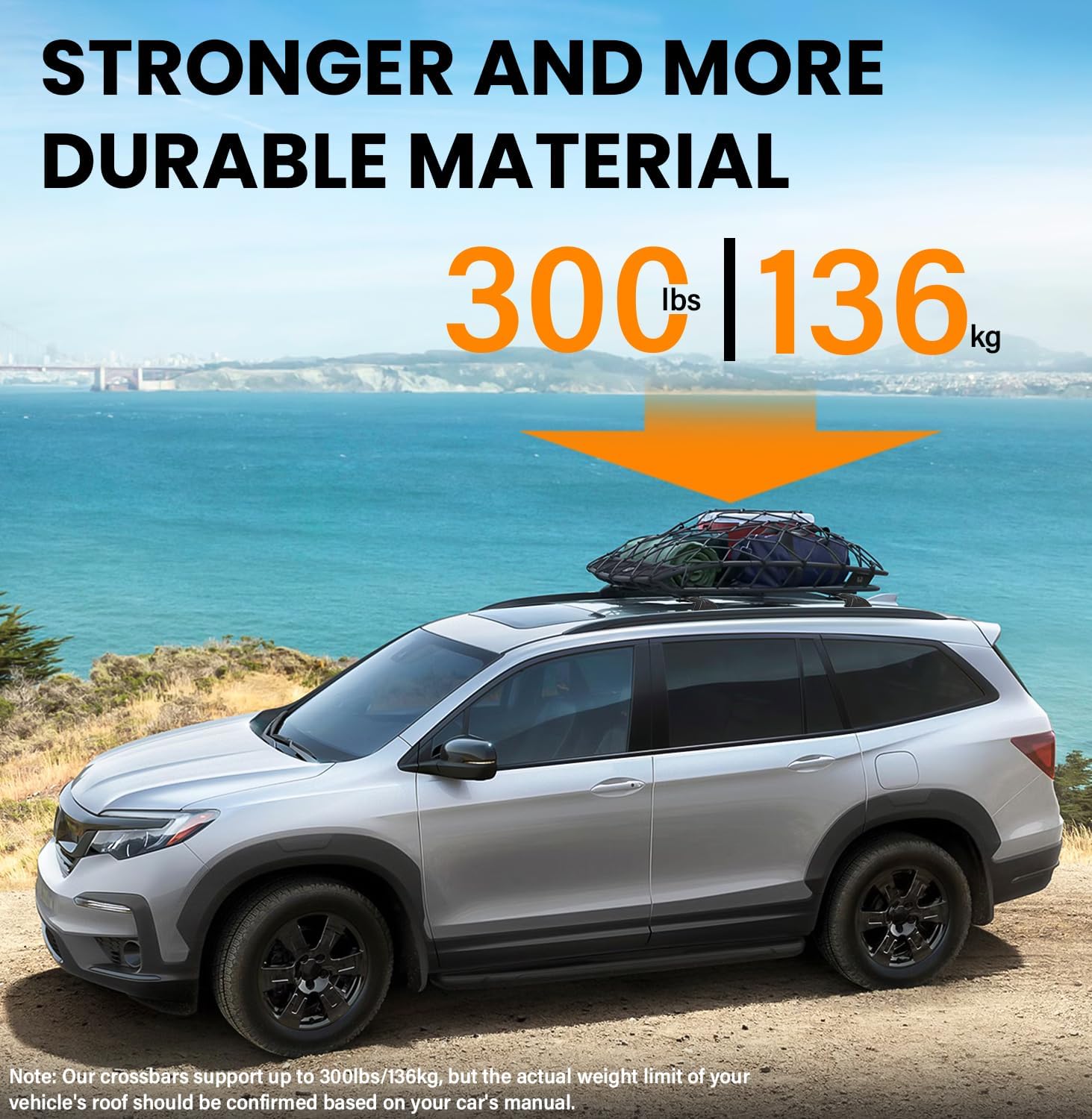 300lbs Roof Rack Cross Bars Compatible with Honda Pilot 2016-2022 with Flush Rails, Aluminum Crossbar with Lock for Rooftop Cargo Carrier Luggage Kayak Canoe Bike Snowboard