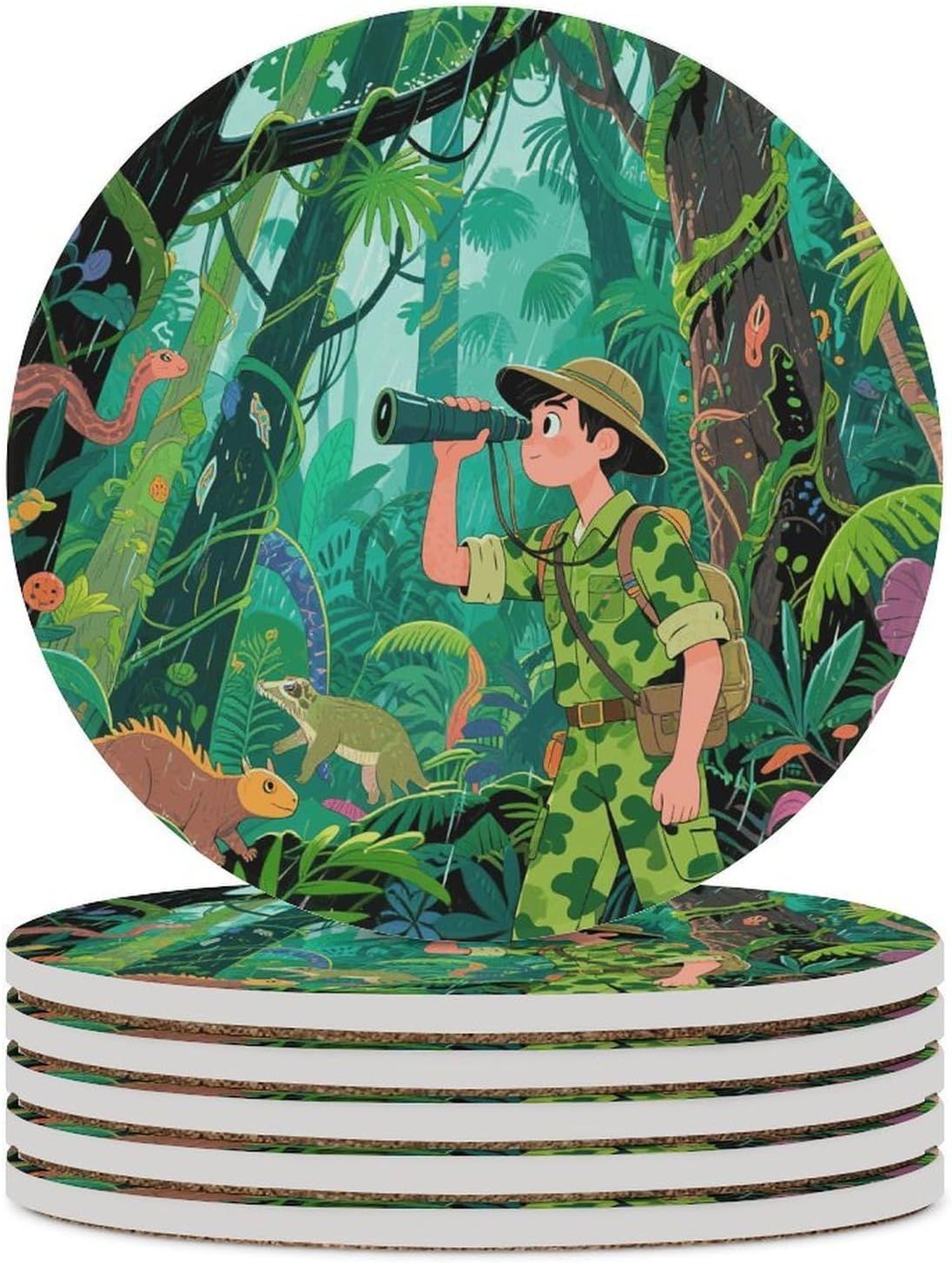 Tropical Rainforest Coaster with Cork Base Drink Coasters for Coffee Table Decor Modern Cup Coasters with Non-Slip & Heat-Resistant Cute Ceramic Table Coaster for Home Dining