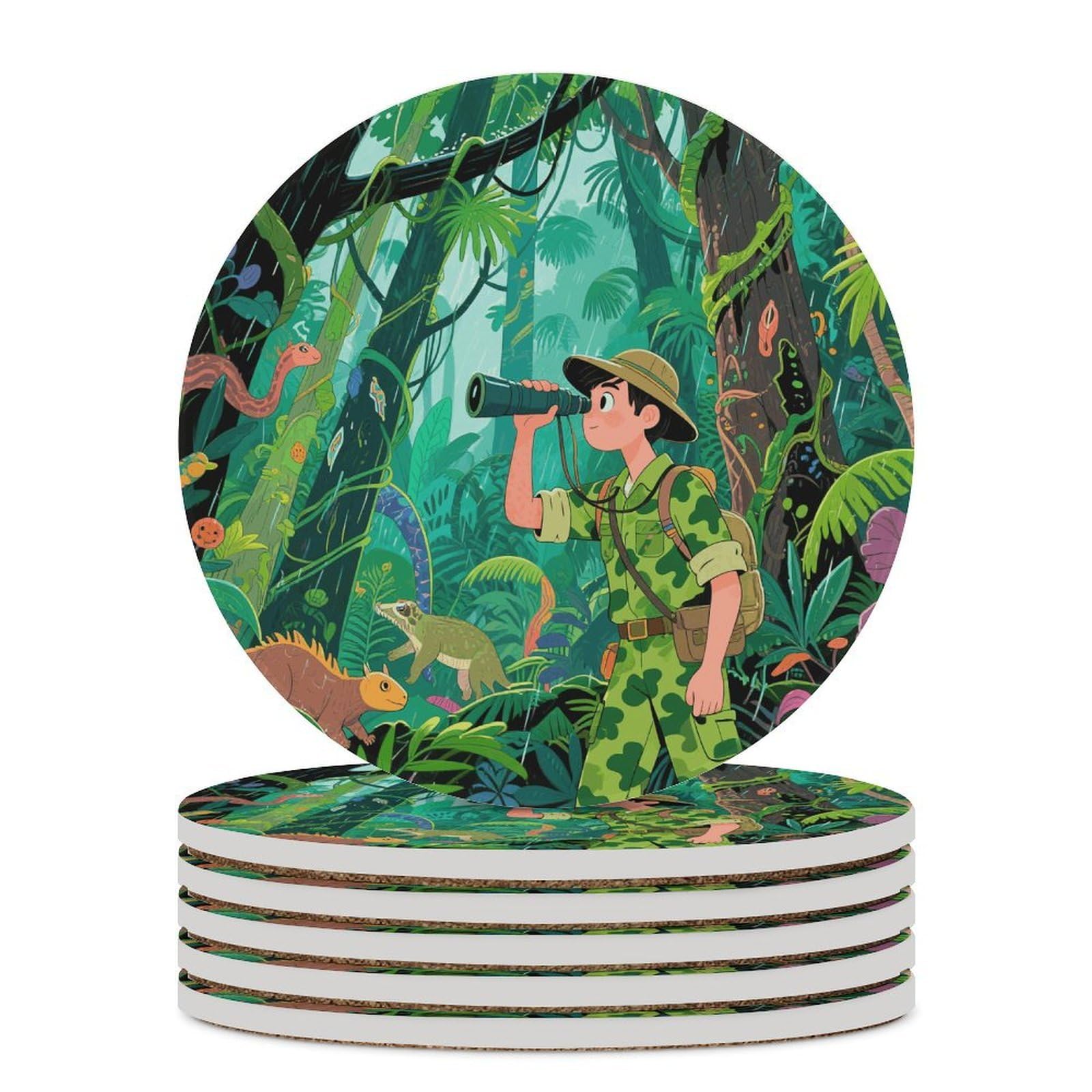 Tropical Rainforest Coaster with Cork Base Drink Coasters for Coffee Table Decor Modern Cup Coasters with Non-Slip & Heat-Resistant Cute Ceramic Table Coaster for Home Dining