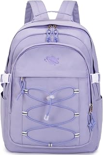 Children School Bag Laptop Backpack Teen Girl School Backpack Women Bookbag Student Daypack with Planet embroidery, Taro purple