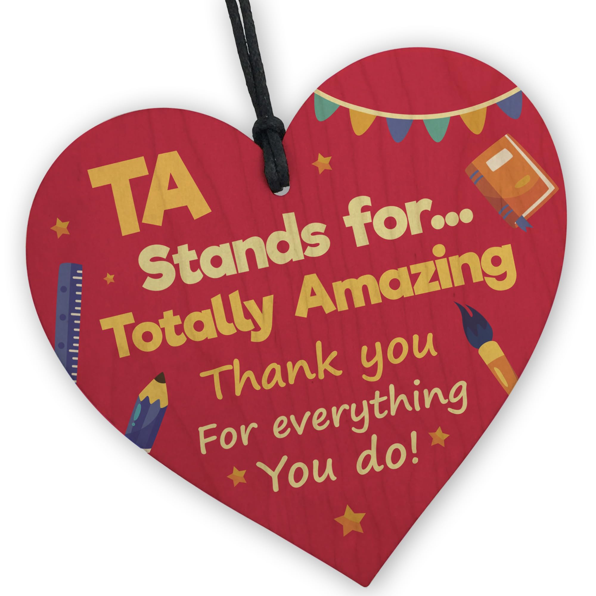 Red Ocean Novelty Gift For Teaching Assistant TA Stands For Totally Amazing Wooden Heart Thank You Gift For Teaching Assistant End Of Term Gift For TA Gift For Him Her Keepsake