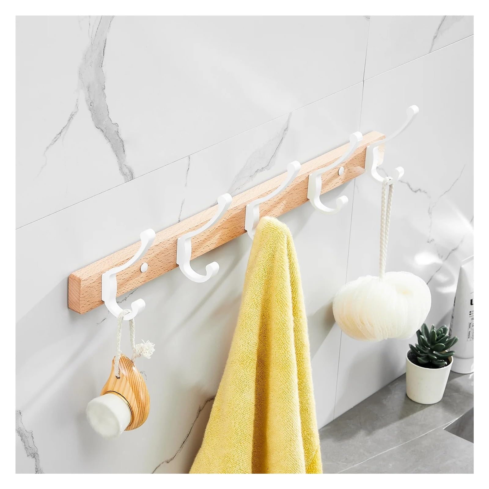 Suodebyy 118-5Hooks Coat Hooks Wall Mounted Black Wood Wall Hook Hanging