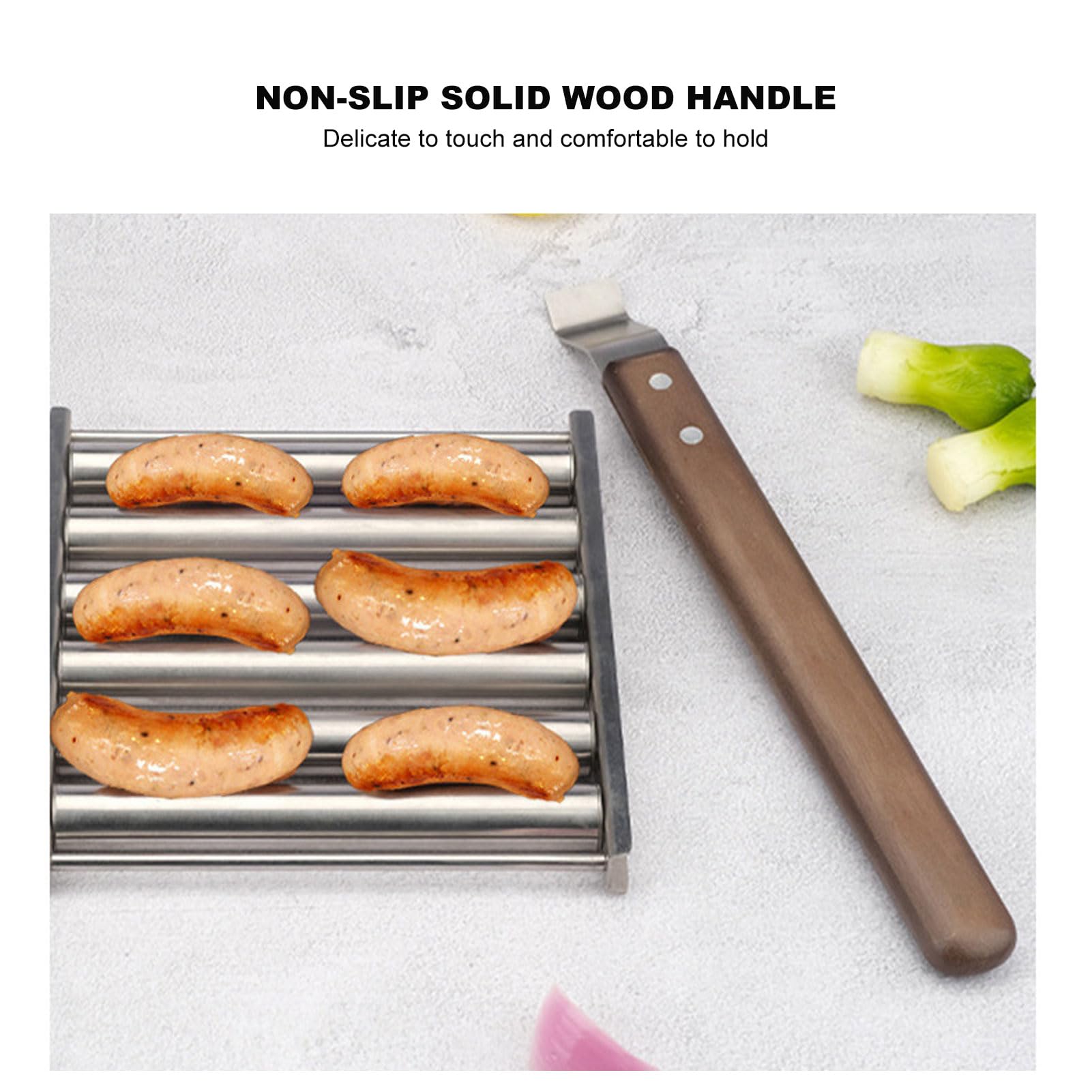 Hot Dog Roller Grill, Wurstroller Grill Abnehmbarer Würstchen Roller Grill mit extra langem Holzgriff für 5 Hot Dogs Miniwürsten Bratwürsten Taquitos (L)