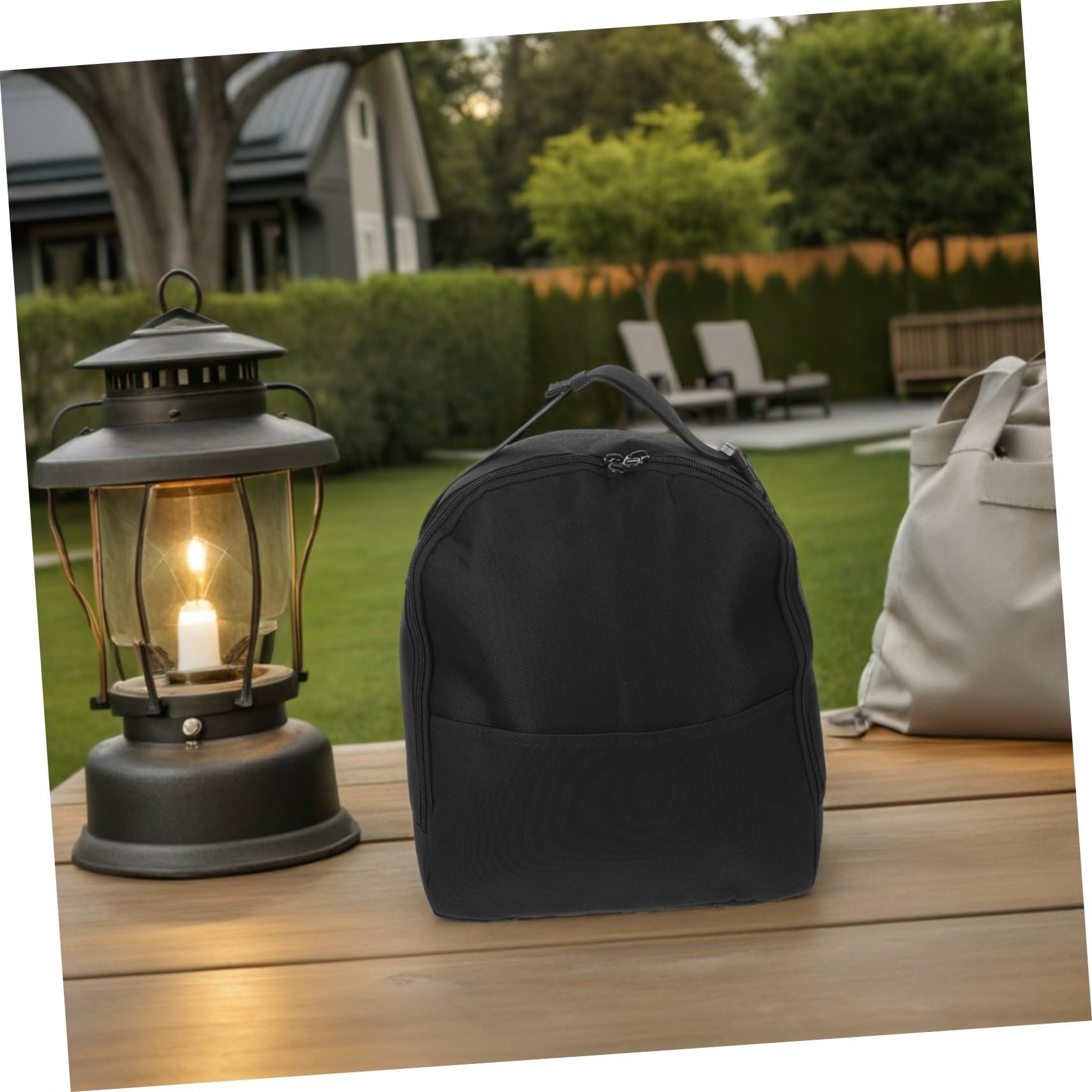 TOYANDONA Borsa Organizer per Ventilatore da Campeggio, 30,5x26x13 Cm | Tessuto Oxford Nero, Maniglia per Trasporto, Custodia da Viaggio Compatta per Vacanze Estive e Outdoor