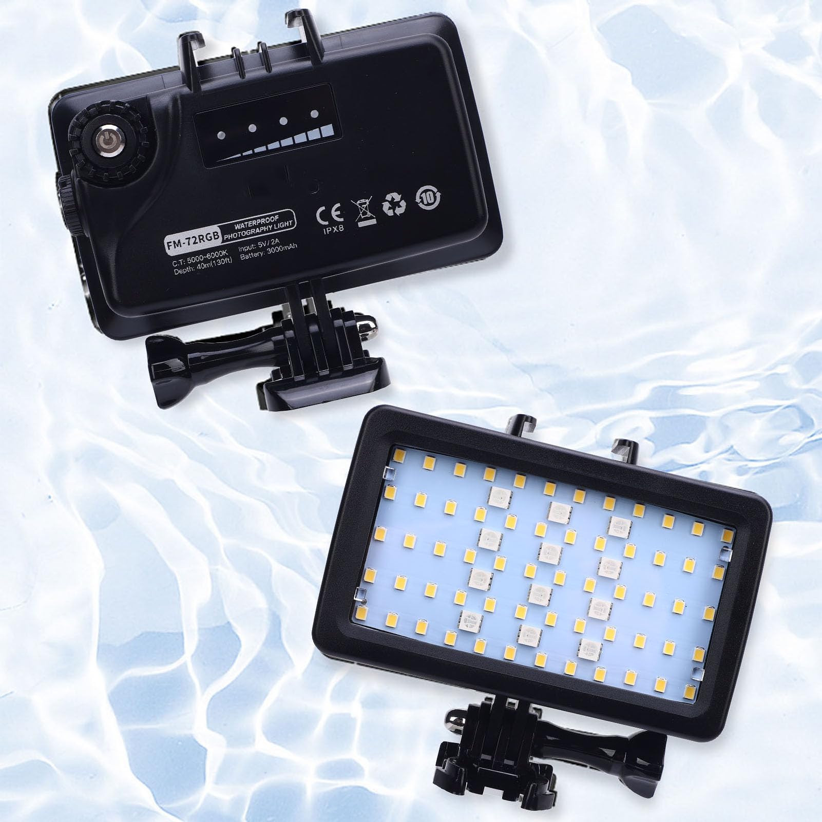 Luz de Buceo de Iluminación de Video, Impermeabilización de 130 Pies / 40m Luces de Cámara de Video Submarina, Lámpara de Llenado de Buceo de 5000 a 6000k RGB para Fotografía