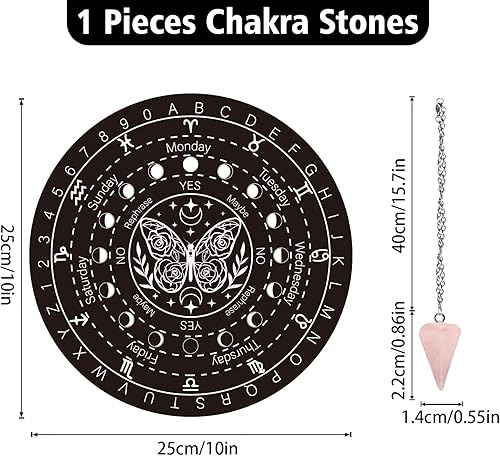 Vista 24 de INFUNLY Tablero de péndulo de madera Yin Yang con doce constelaciones, bruja, radiestesia, adivinación, tablero de planchette de 7.9 pulgadas