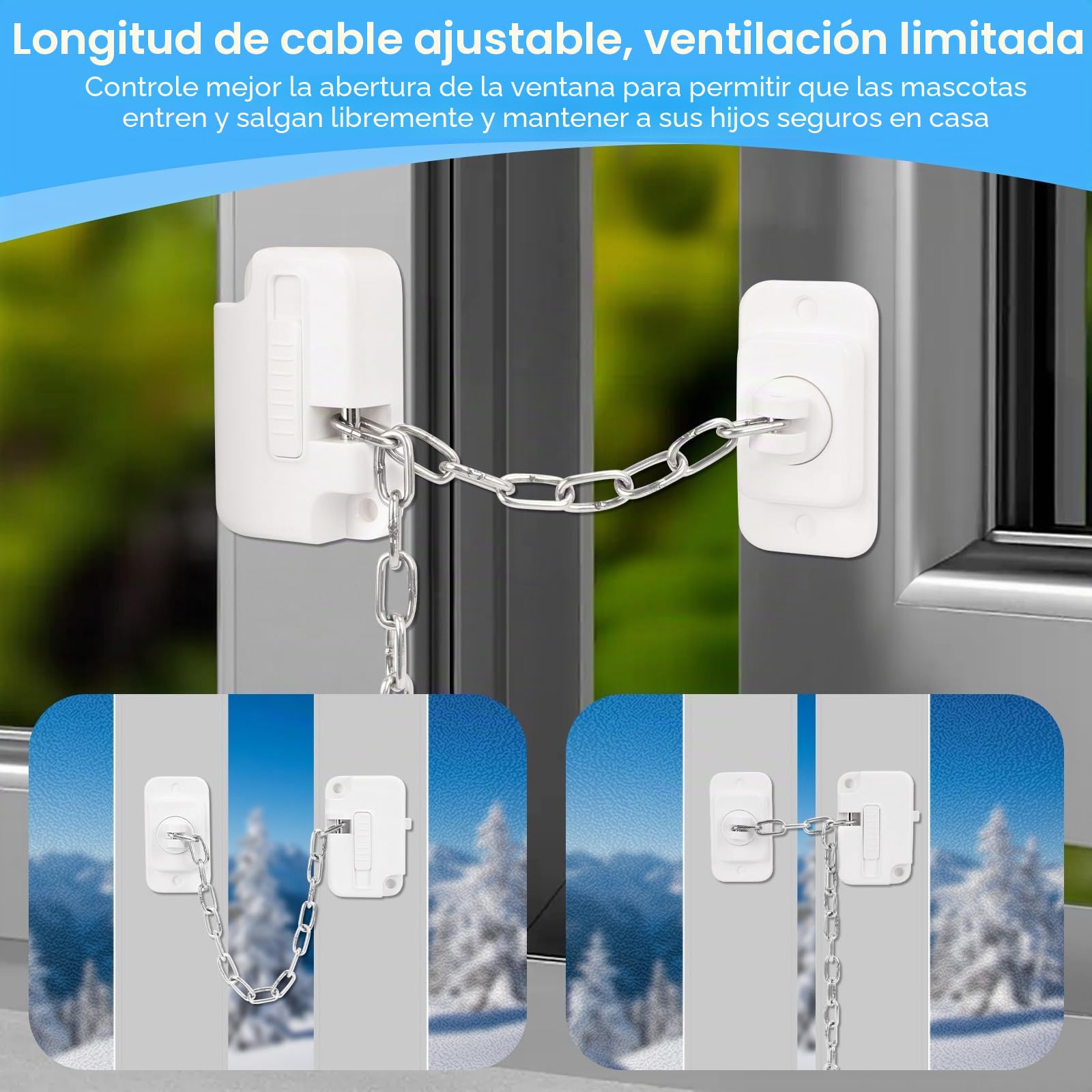 2 cierres ajustables para ventana de seguridad infantil, autoadhesivos, grises para bebés, niños pequeños, mascotas