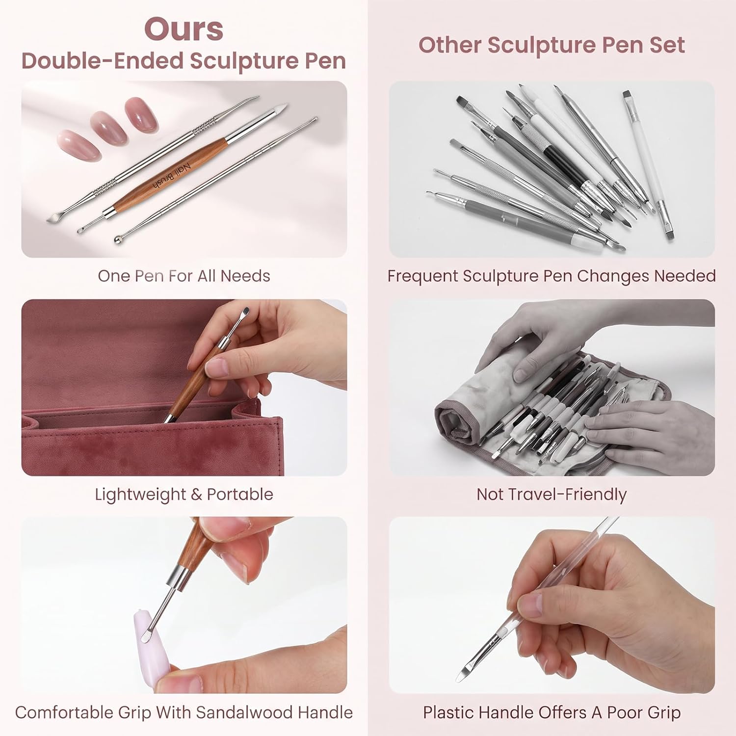 3Pcs Nail Art Sculpting Tools Dual-Ended Nail Sculpture Pen