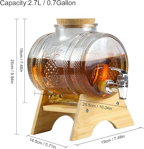 Miniatura 6 de Kcgani Dispensador de bebidas de vidrio de 2.7 L0.7 galones con grifo a prueba de fugas, barril dispensador de bebidas con soporte de bambú