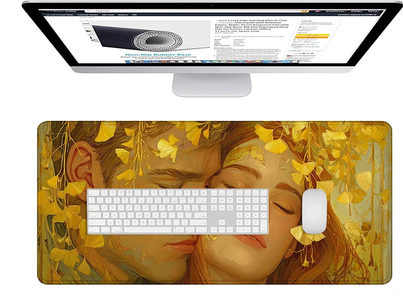 Żółta podkładka pod mysz, duża podkładka pod mysz XXL 800 x 400 x 4 mm, podkładka pod mysz do klawiatury i biura, z przeszytymi krawędziami i antypoślizgowym tyłem do domu, prezent w-613