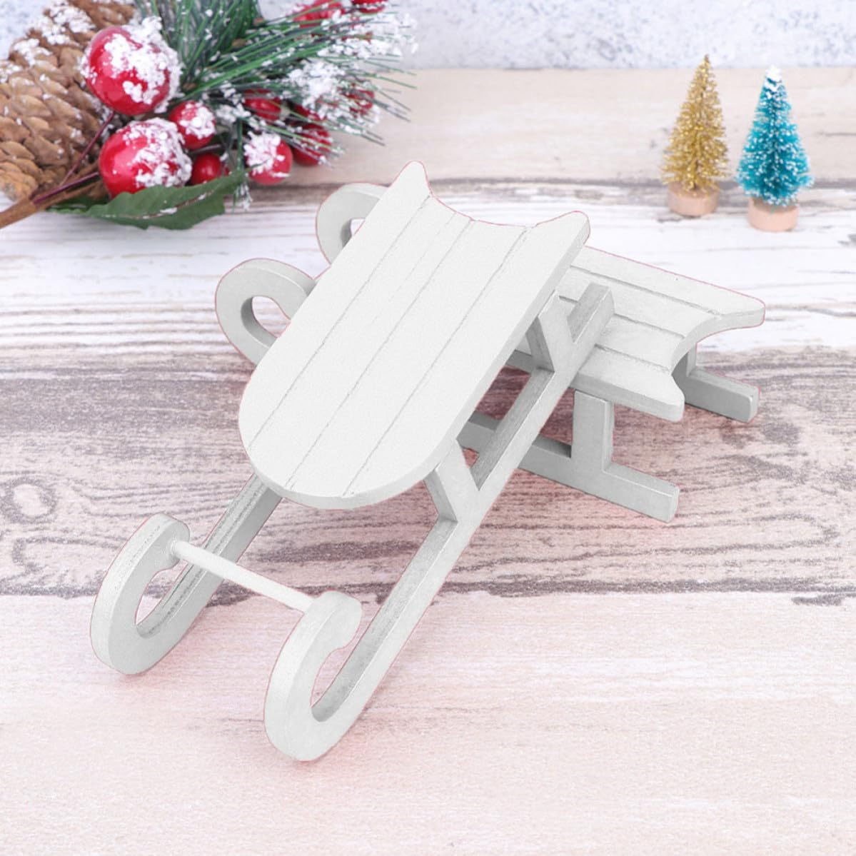 Christmas Sleigh Decor Wooden Ornament 2pcs for Office Mantel