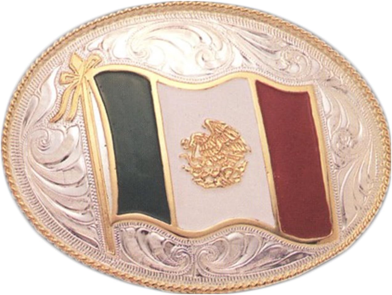 Justin Silver Mexican Flag Belt Buckle Mexico