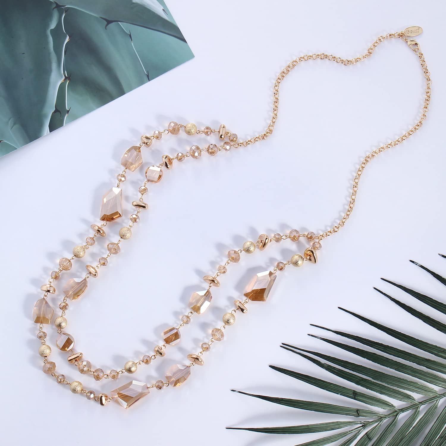 Bocar 2 Layer Long Beaded Necklace Crystal Beads Strand Fashion Jewelry for Women - Image 3