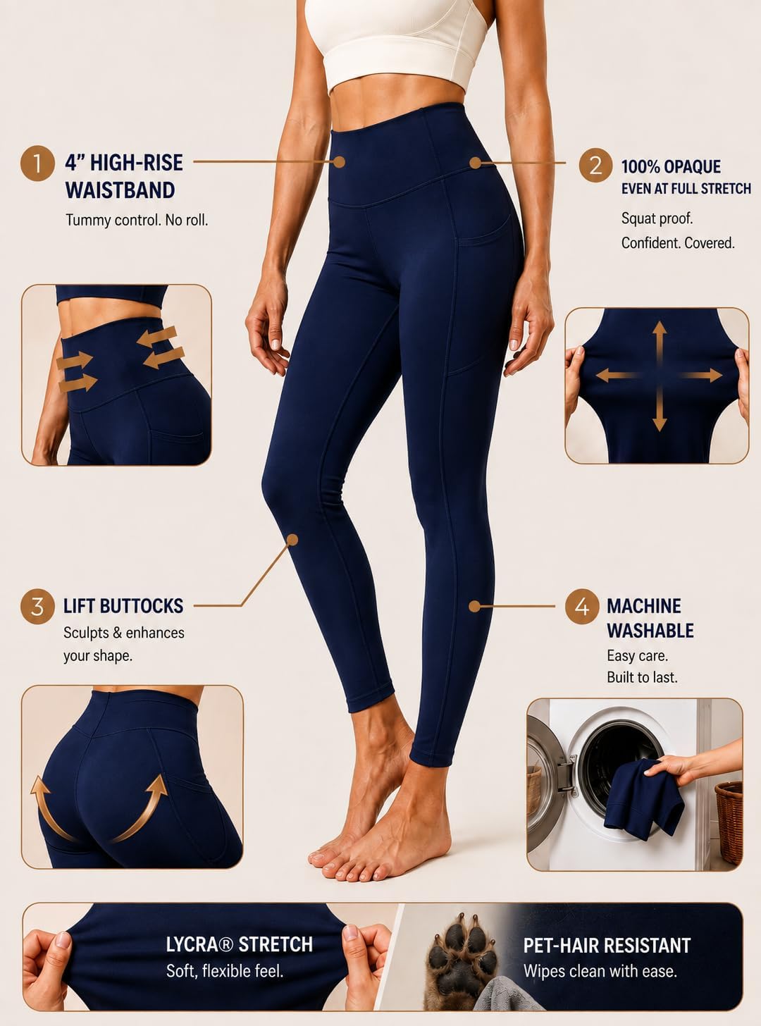 Novelle Velune Buttery Soft Yoga Leggings Pockets 25" for Women Navy image 4
