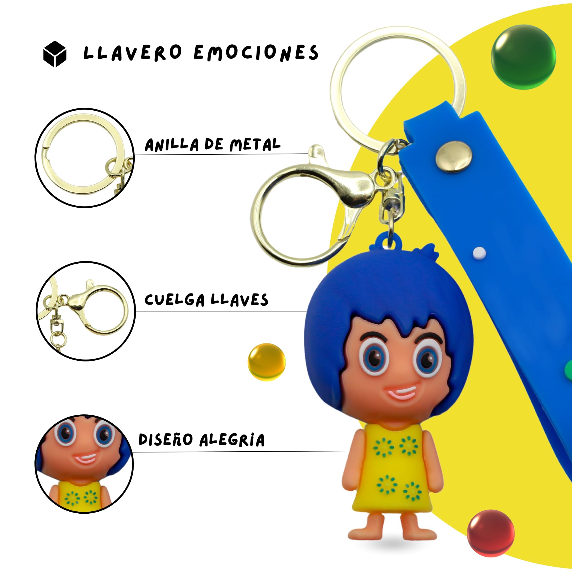 Llavero personaje alegria silicona, dibujo animado alegria, 6 cm, Silicona - imagen 3