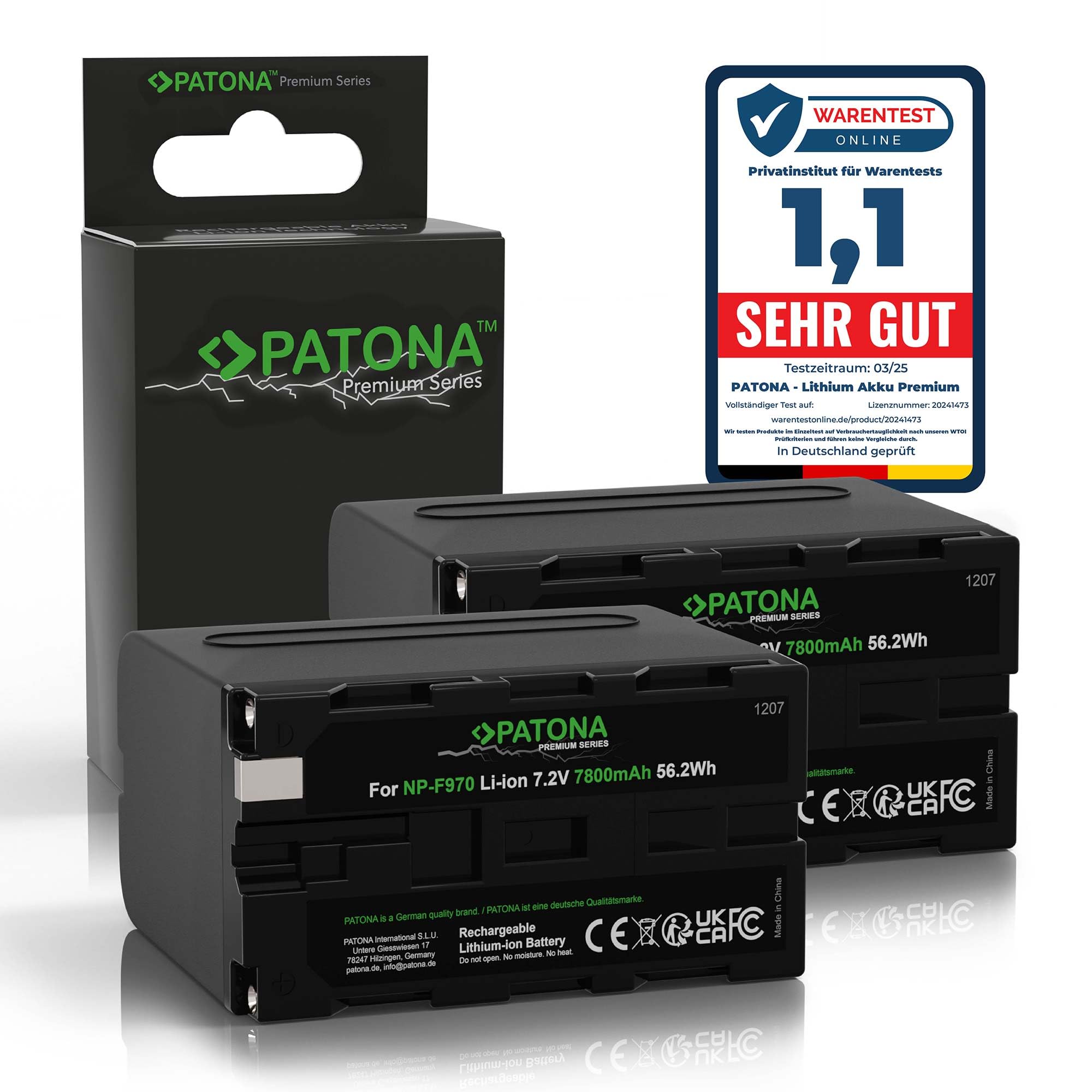 PATONA 2X NP-F970 Akku 7800mAh – Ersatz für Sony NP-F970 / NP-F950 / NP-F550 – für Camcorder, LED-Videoleuchten und Field-Monitore – doppelte Reserve