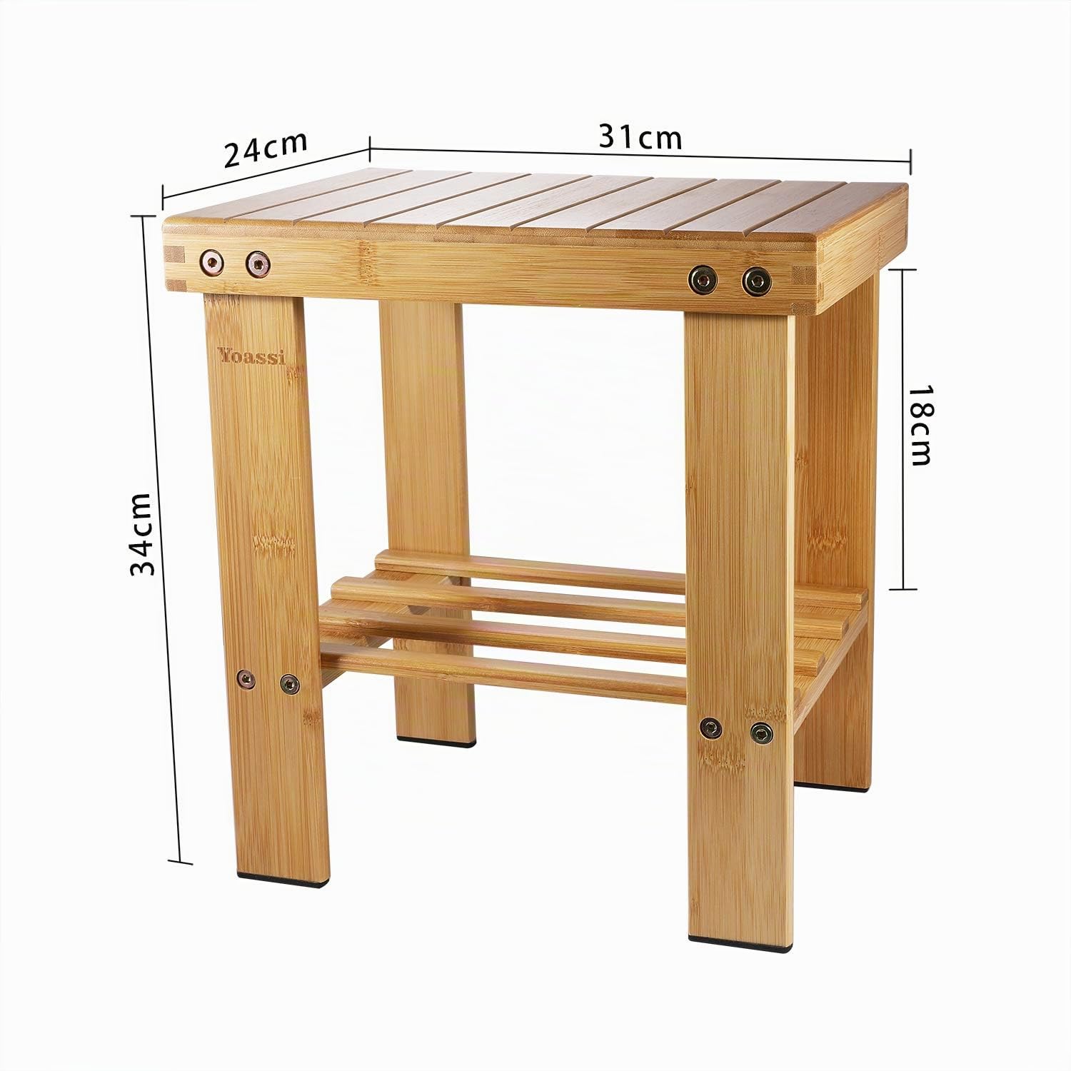 Yoassi - Taburete bajo de bambú Natural con Estante de Almacenamiento para niños y Adultos,31 * 24 * 34cm, Banqueta Multifuncional