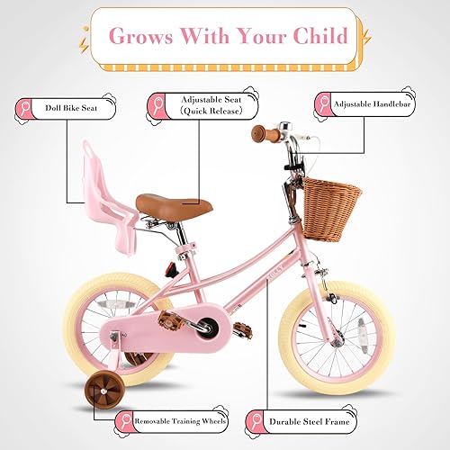 Miniatura 2 de RULLY Donna - Bicicleta infantil para niñas de 2 a 7 años, 12, 14 y 16 pulgadas, bicicleta de princesa con asiento de bicicleta para muñecas, ruedas