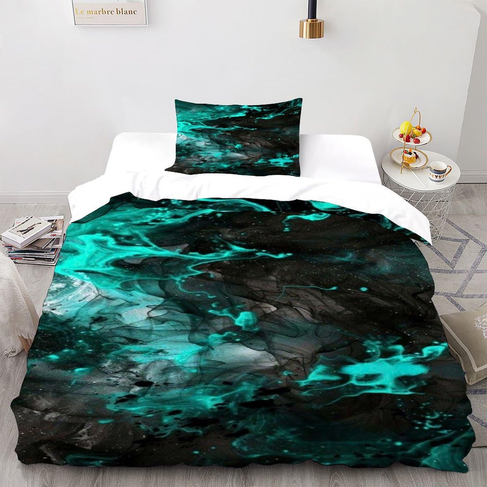 Housse de couette 135x200 abstrait liquide parure de lit starry sky avec taies d'oreiller