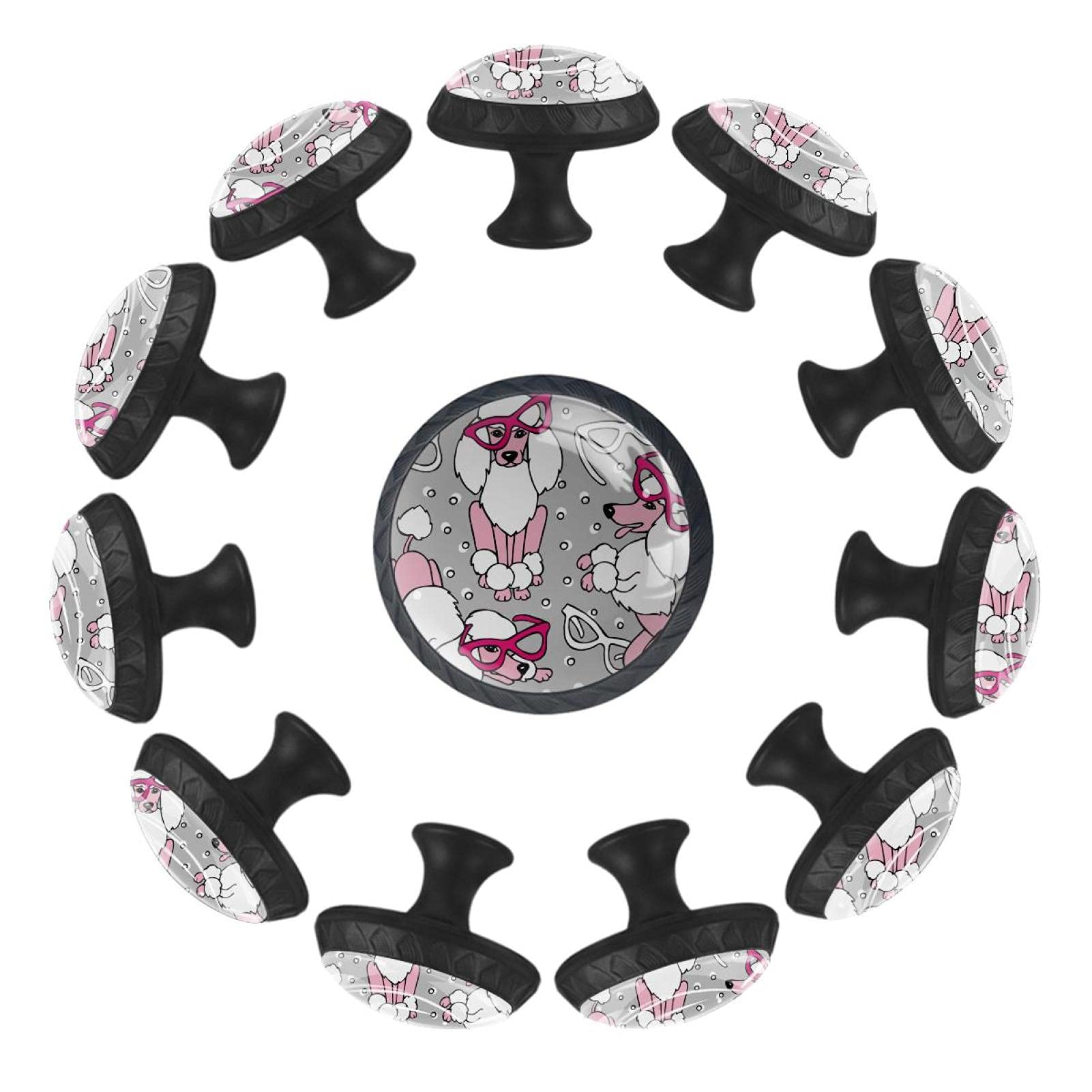 Bouton de tiroir caniche avec lunettes roses 35mm lot de 12 pour meuble crèche