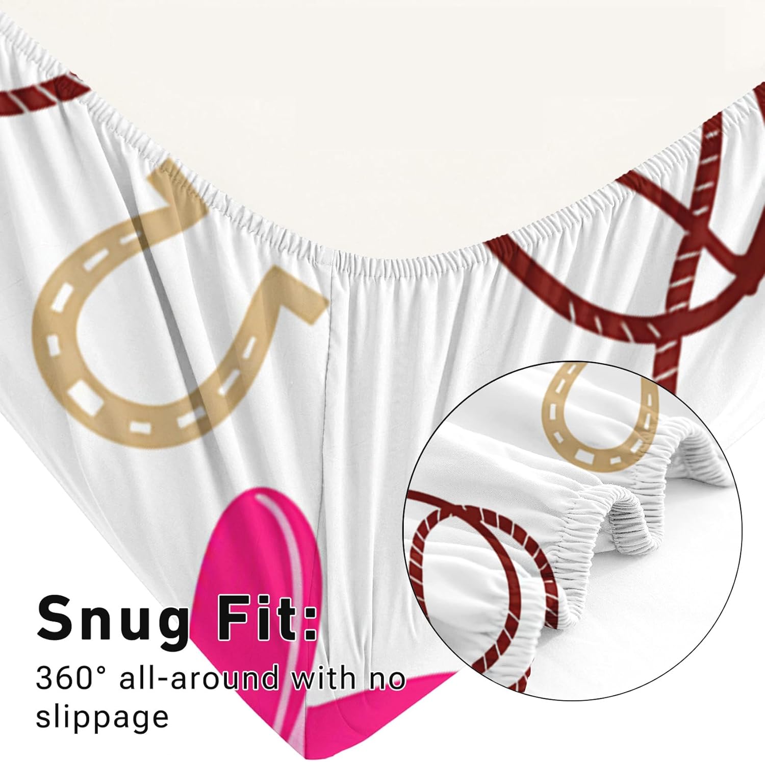 Cowgirl Hat Sheets Twin XL Size Bed Set - Pink Western Bed Sheets, Soft Microfiber & Deep Pocket & Wrinkle Free Sheet & Pillowcase Sets, Rodeo Horseshoe Bedding for Bedroom Decor