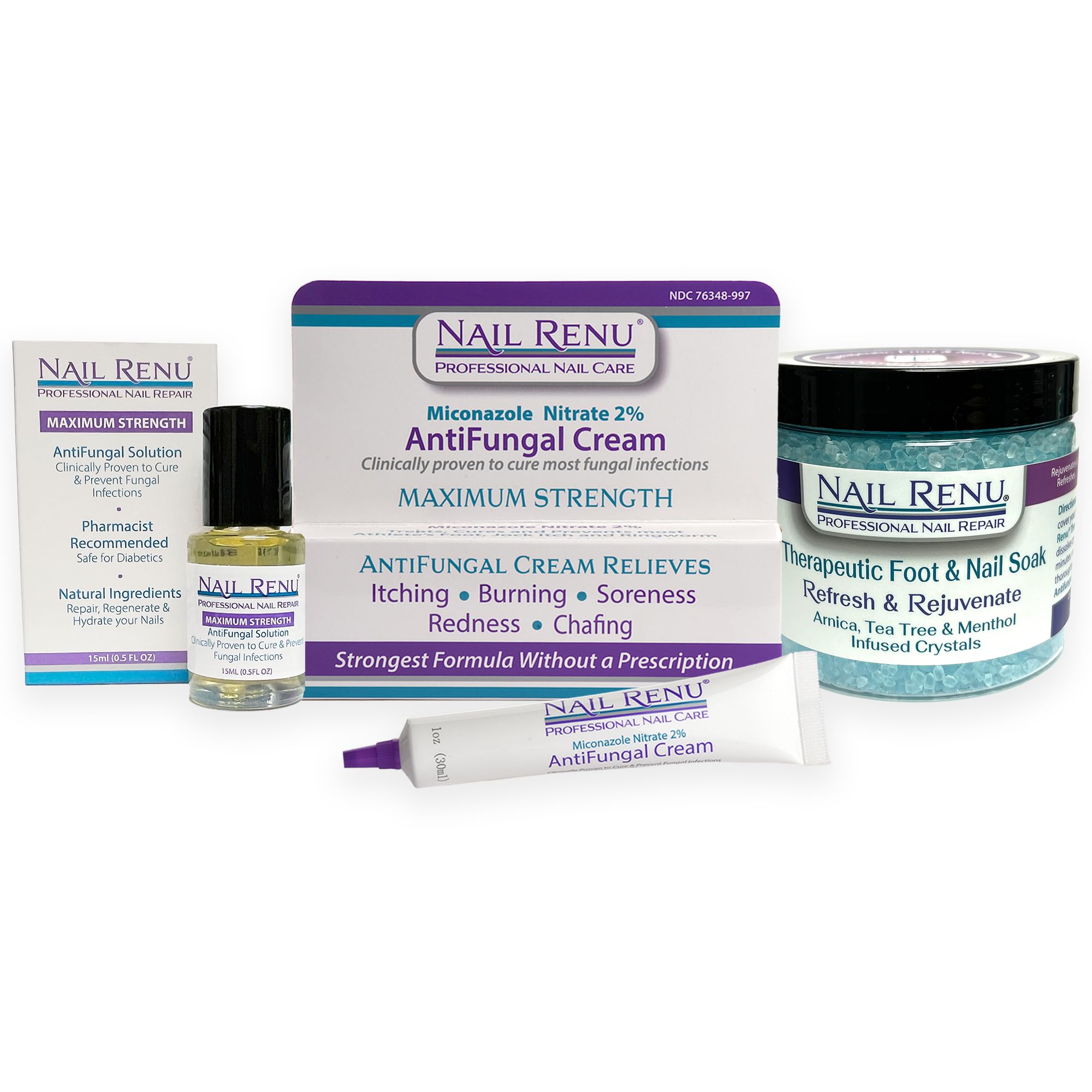 Treat Your Feet Kit, Foot Fungus Treatment Kit with Tolnaftate Antifungal Nail Treatment, Miconazole Cream, and Foot Soak Salts, Treats Nail Fungus and Athletes Foot