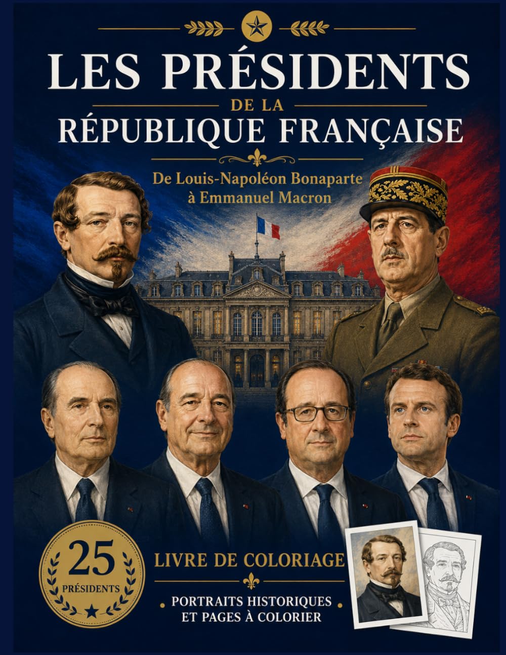 Les Présidents de la République Française ÉDITION PREMIUM: Livre de coloriage historique avec portraits officiels et pages à colorier – De Louis-Napoléon Bonaparte à Emmanuel Macron