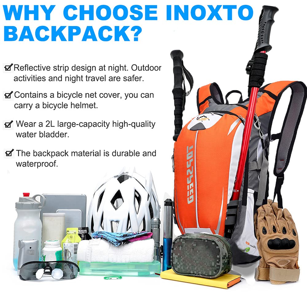 INOXTO Sac à Dos d'hydratation, Sac à Dos d'hydratation léger de 18 l avec Poche à Eau de 2 L, Sac à Dos pour randonnée, Course à Pied, Cyclisme, Camping, Chasse pour Homme et Femme