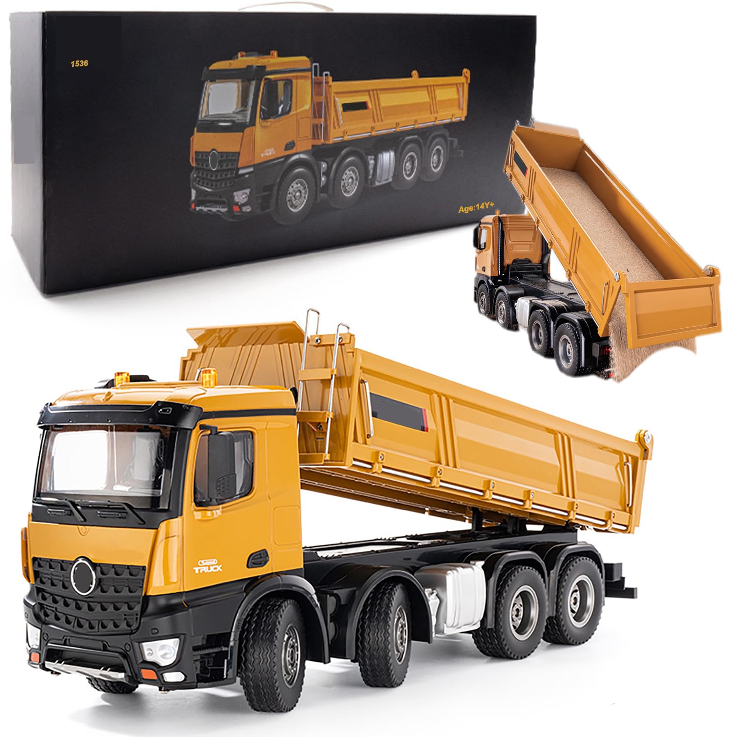 Ssccgym20-Inch Remote Control Dump Truck 12-Channels 1/14 Scale 13 LBS Load Capacity RC Heavy Duty Metal Construction Vehicles Toy for Boys Kids 8y+ 12y+ (8-Wheels)
