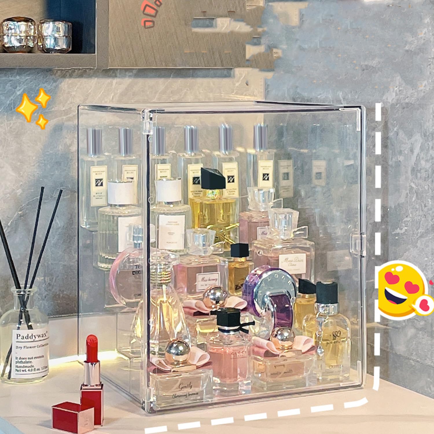 DIALFA Large Clear Makeup Organizer，Perfume Organizer，Clear Acrylic Display Case Stand，Jewelry & Make Up Organizers and Storage，Acrylic Display for Decoration and Organizer