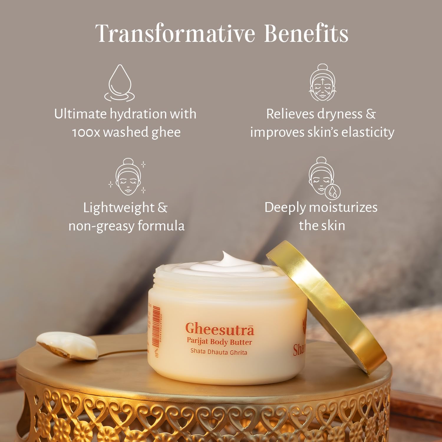 Shankara Gheesutrā Parijat Body Butter enriched with 100x Washed Ghee, Kokum Butter & Aloe Vera for Glowing & Soft Skin | Ayurvedic Formula Shata Dhata Ghrata for Dry, Sensitive Skin | Non-Greasy Long Lasting Moisturisation for Men & Women-200ml 4